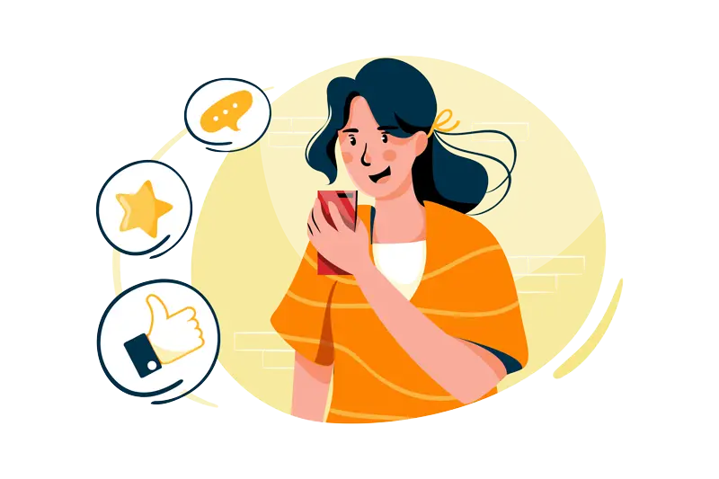 Illustration of a lady with smart phone.