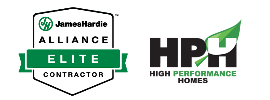JamesHardie alliance elite contractor logo and the High Performance Homes logo.