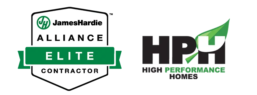 JamesHardie alliance elite contractor logo and the High Performance Homes logo.